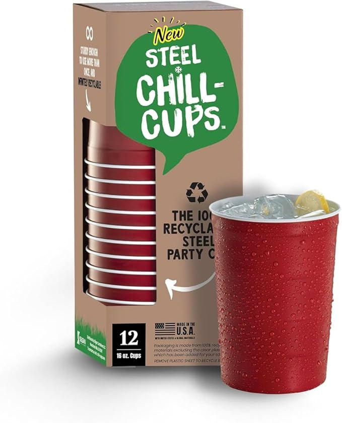Steel Chill Cups 16 oz. Party Cups, Perfect for Cold Drinks, Sturdy & Durable, Disposable and 100... | Amazon (US)