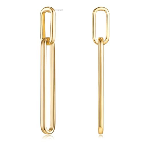 Amazon.com: MUYAN Long Geometric Gold Drop Dangle Earrings for Women Trendy Long Paperclip Link D... | Amazon (US)