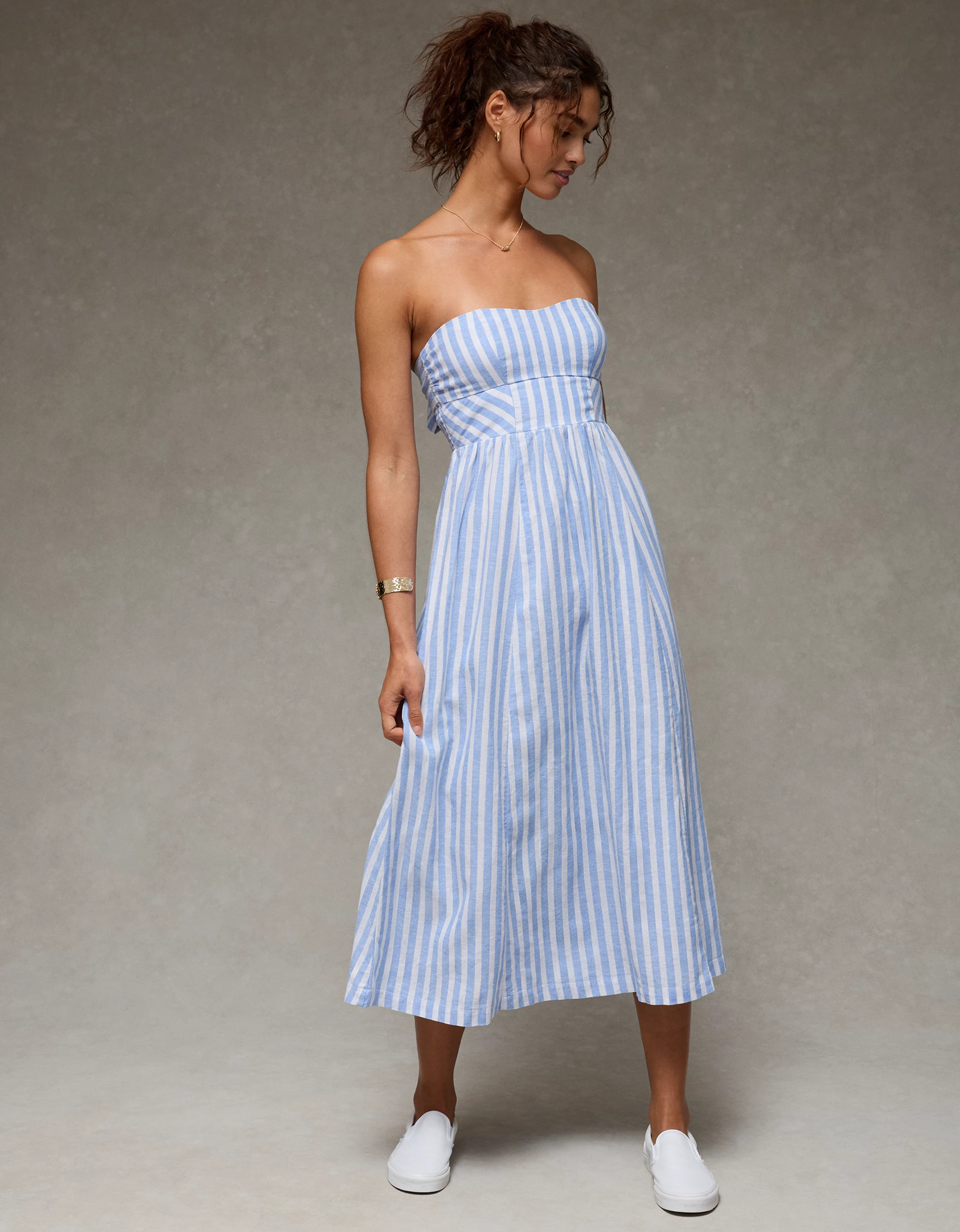 AE Strapless Corset Midi Dress | American Eagle Outfitters (US & CA)