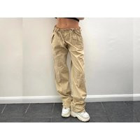 Khaki Vintage Drawstring Pants Y2K Baggy Cargo Women Loose Wide Leg Pants, Low Rise Sweatpants Overs | Etsy (US)