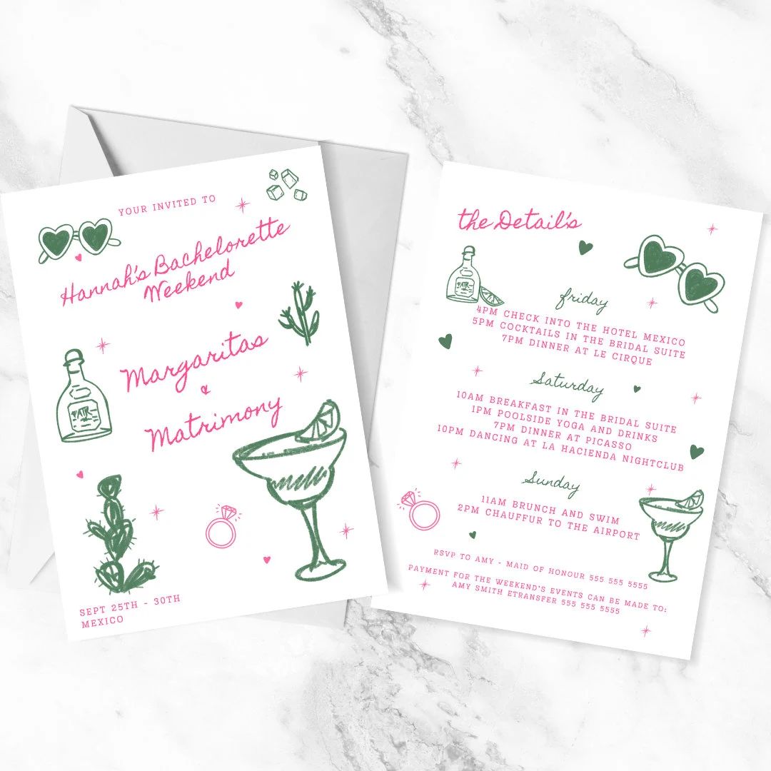 Margarita and Matrimony Hand Drawn Bachelorette Printable Invite Bachelorette Party Margs Before ... | Etsy (US)