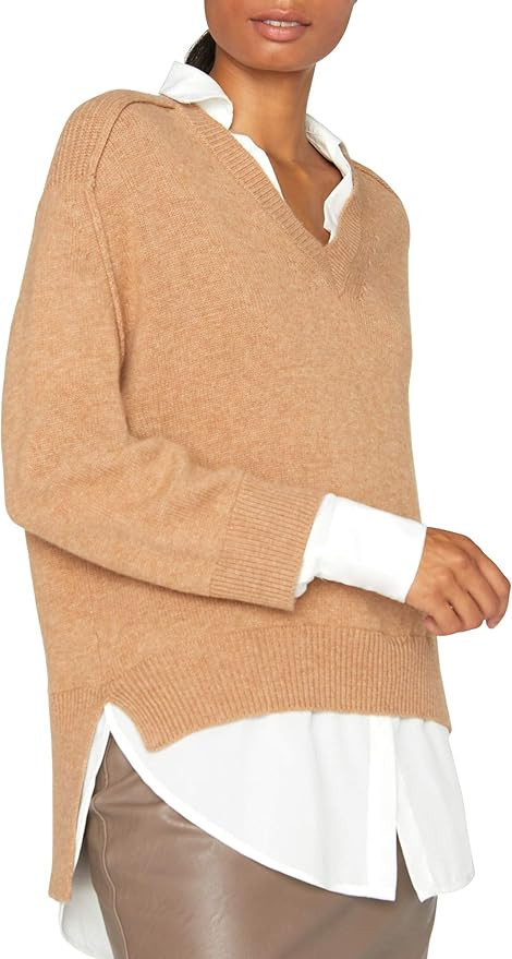 Brochu Walker The Looker Layered V-Neck Sweater - Long Sleeve Warm Sweaters for Women, Oversized ... | Amazon (US)