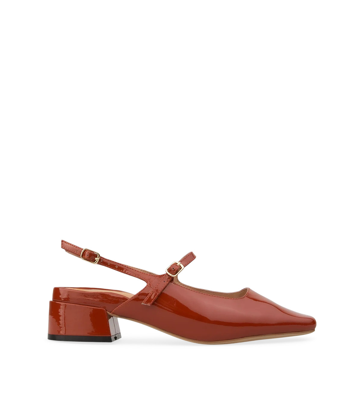 Myza Rust Patent Leather Low Heels | Bared Footwear | Bared Footwear