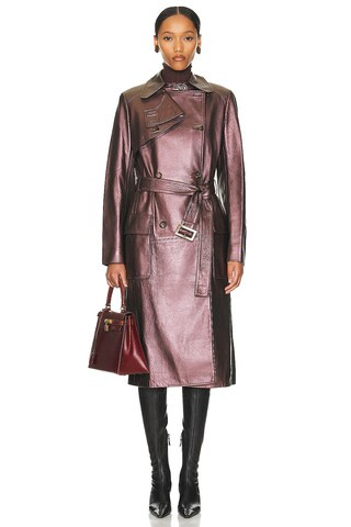 Celine Leather Trench Coat in Brown | FWRD 