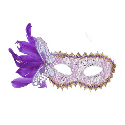 Unique Bargains Halloween Christmas Side Feather Masquerade Princess Half Face Party Mask Purple 1 Pc | Target