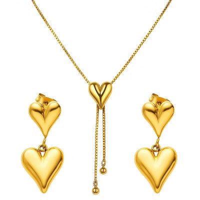 Women's Gold - Toned Titanium Steel Necklace and Earrings Set - Modern Heart Design | Target