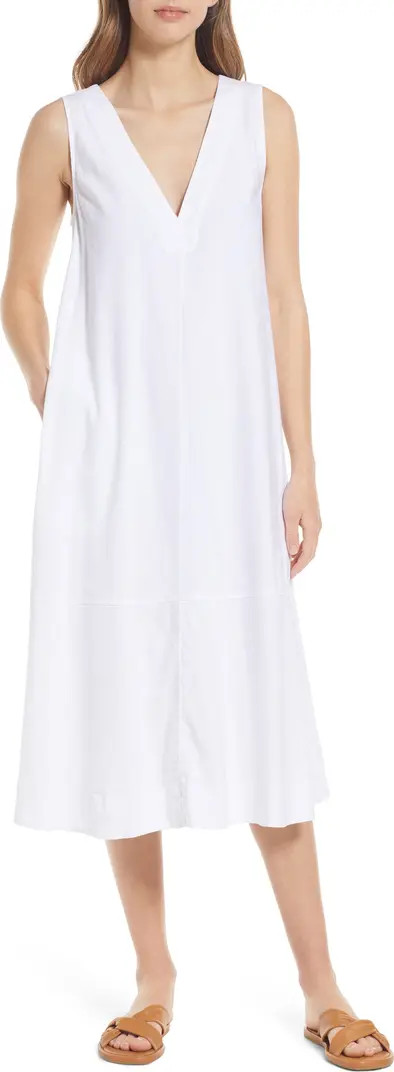 Sleeveless V-Neck Linen Blend Midi Dress | Nordstrom