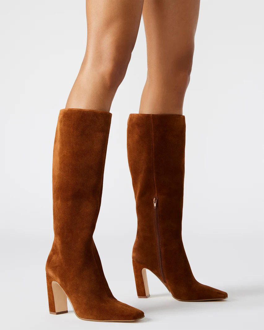LIZETTE Cognac Suede Knee-High Boot | Women's Boots | Steve Madden (US)