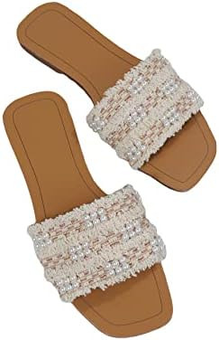 GORGLITTER Women's Summer Beach Flat Cute Sandals 2025 Color Block Faux Pearls Decor Leather Flat... | Amazon (US)