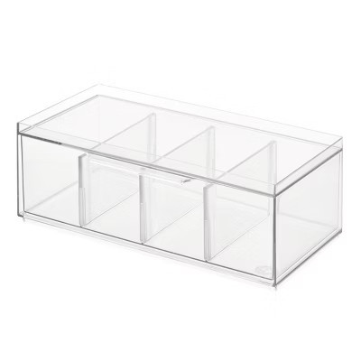 iDESIGN Crisp Plastic Stackable Tea Packet Storage Organizer Drawer with Lid Clear: Kitchen Cabinet Organizer, 13" x 5" x 6" | Target