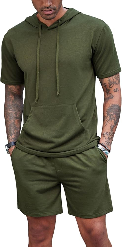 COOFANDY Men's Tracksuit 2 Piece Hooded Athletic Sweatsuit Short Sleeve Casual Sports Hoodie Shor... | Amazon (US)