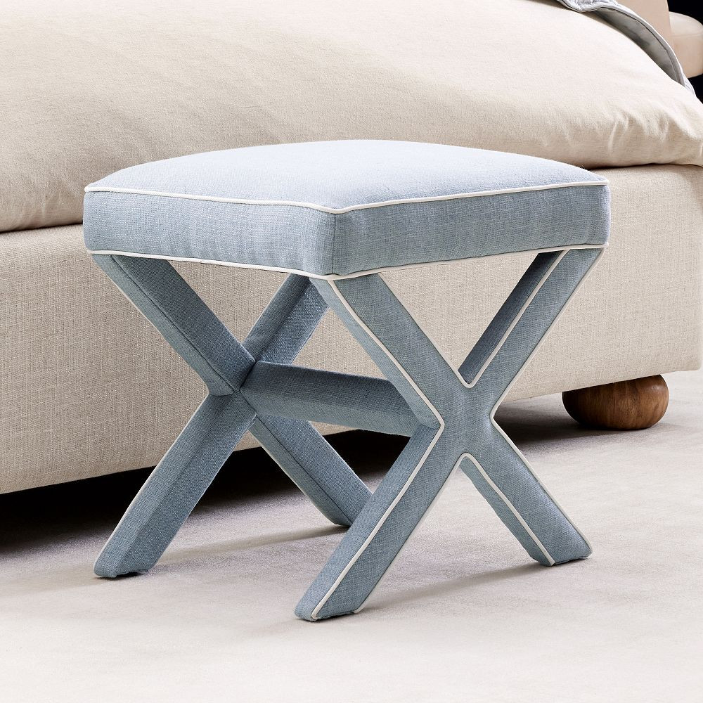 Eco Performance Textured Weave Chambray Julia Vanity Stool | Pottery Barn Teen