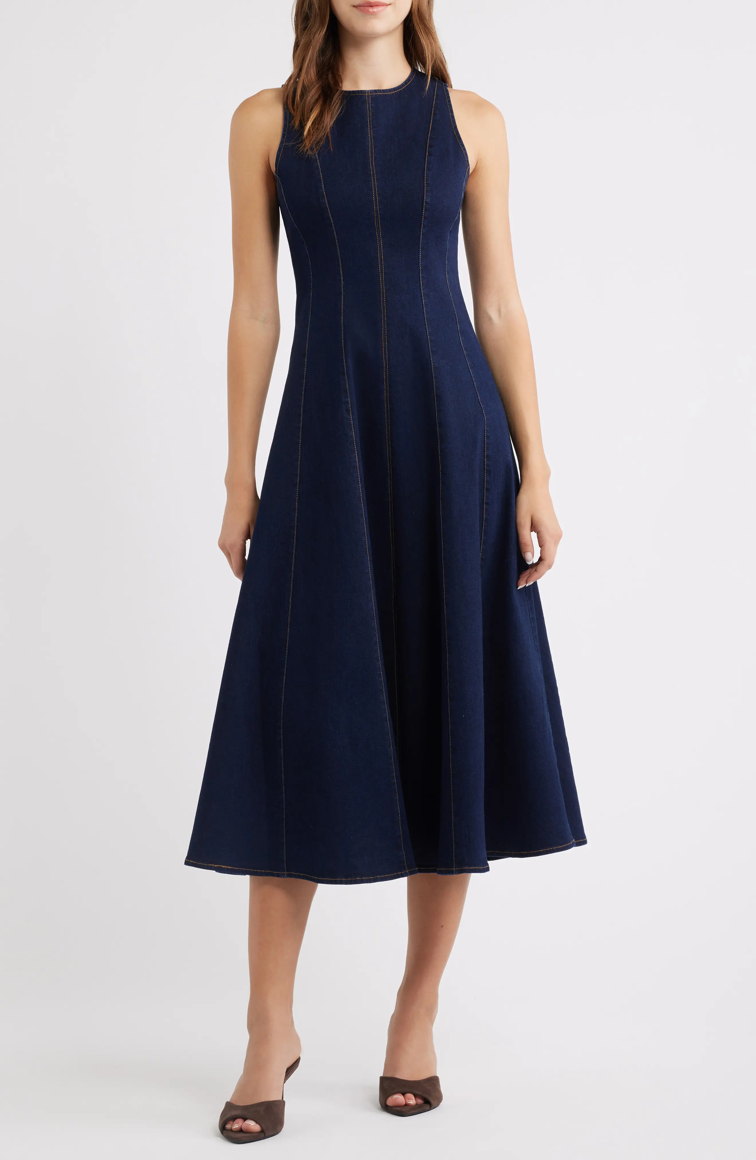 Topstitch Detail Sleeveless Denim Dress (Women) | Nordstrom | Nordstrom