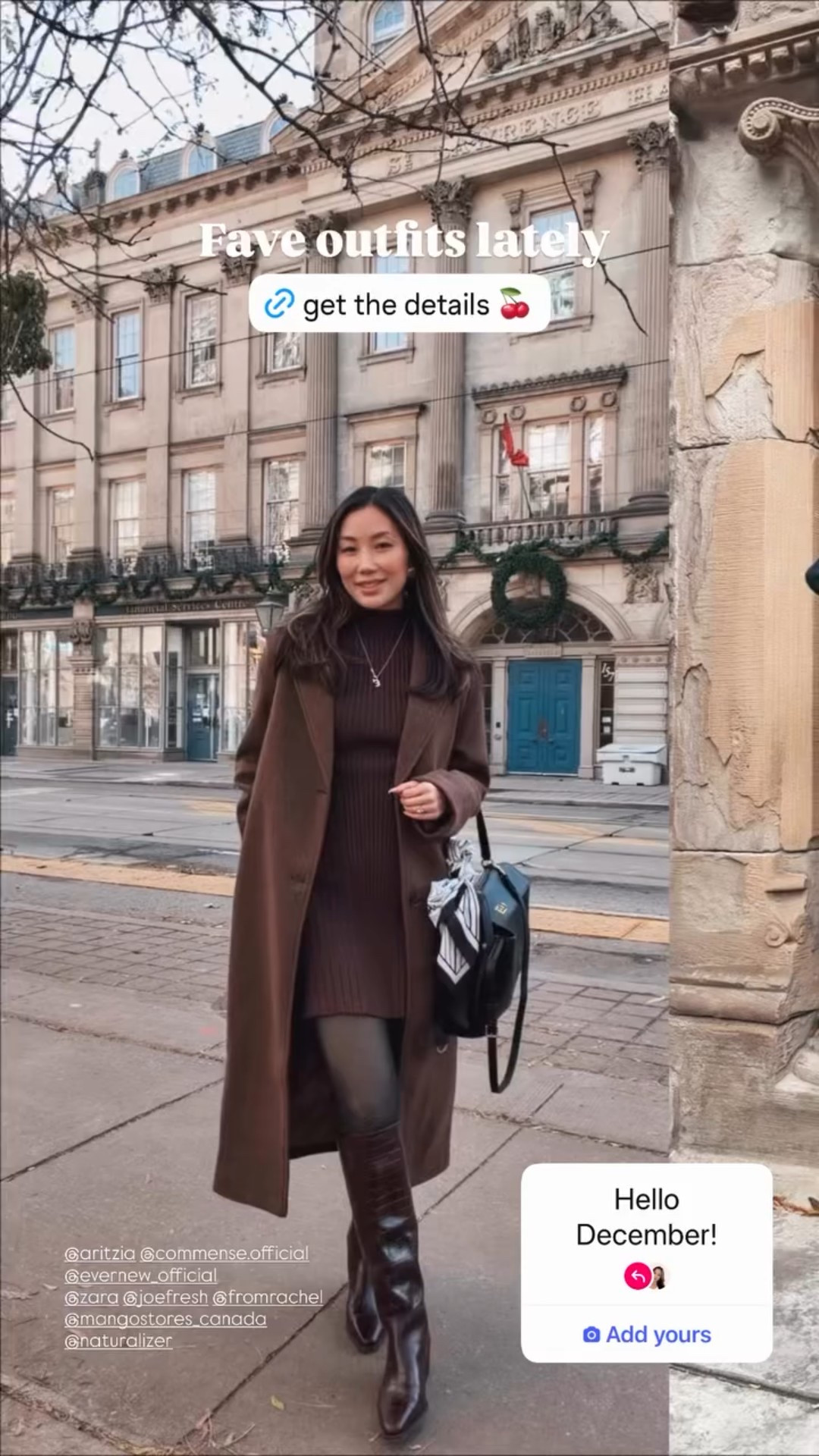 Boots + tights season in full effect 🧸Fleece-lined tights, to be exact. Cozier than wearing pants and a game-changer for staying warm while still looking put-together. 

7 easy winter outfit ideas that feel chic but still comfy: sweater dresses, long wool coats, knee-high boots, cozy knits, suede textures, and classic capsule wardrobe staples. Simple combos, zero effort, always effortless!
 @aritzia @commense.official @evernew_official 
@zara @joefresh @fromrachel 
@mangostores_canada 
@naturalizer