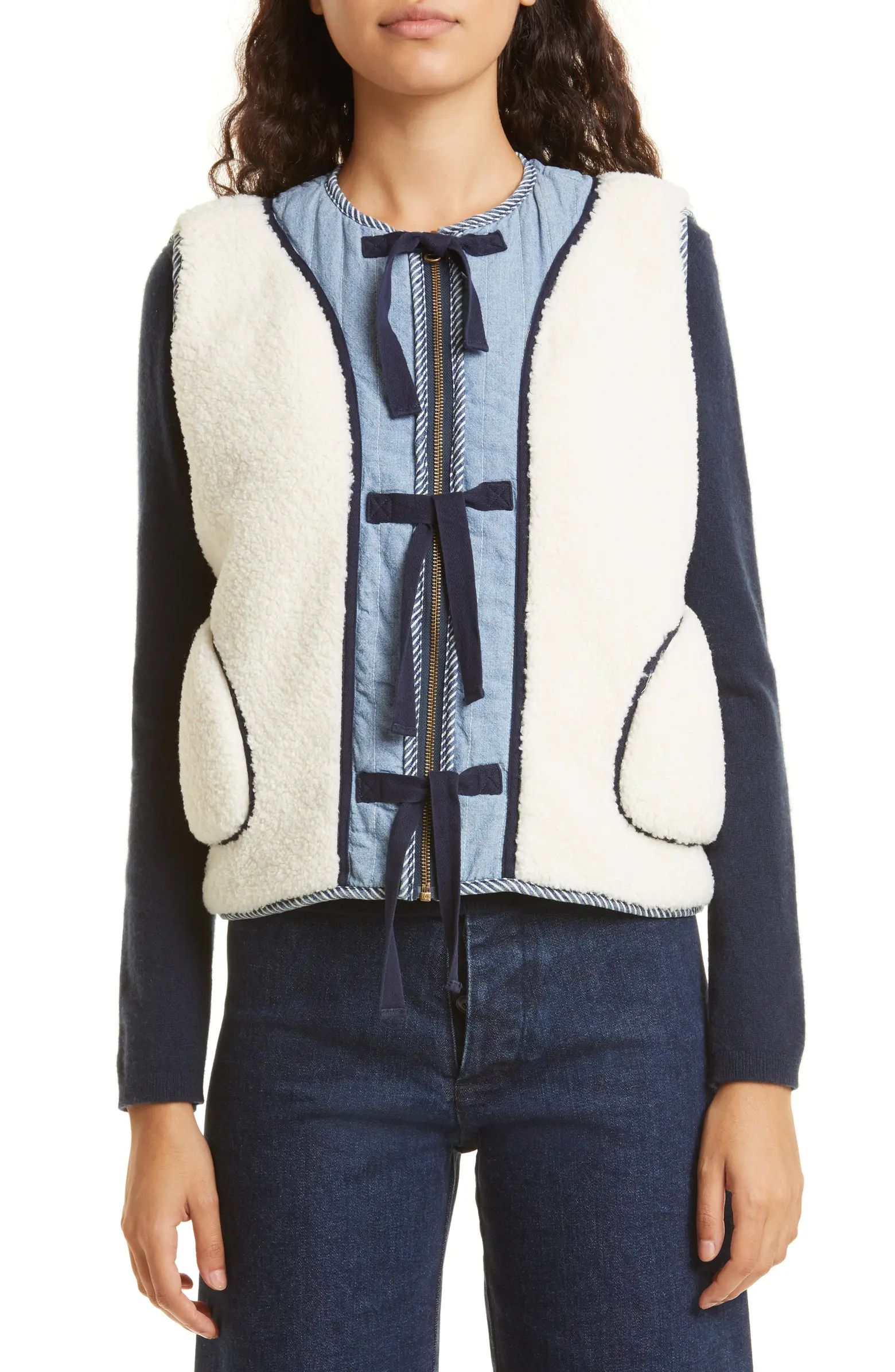 THE GREAT. The Shepherd Reversible Faux Shearling & Denim Vest | Nordstrom | Nordstrom