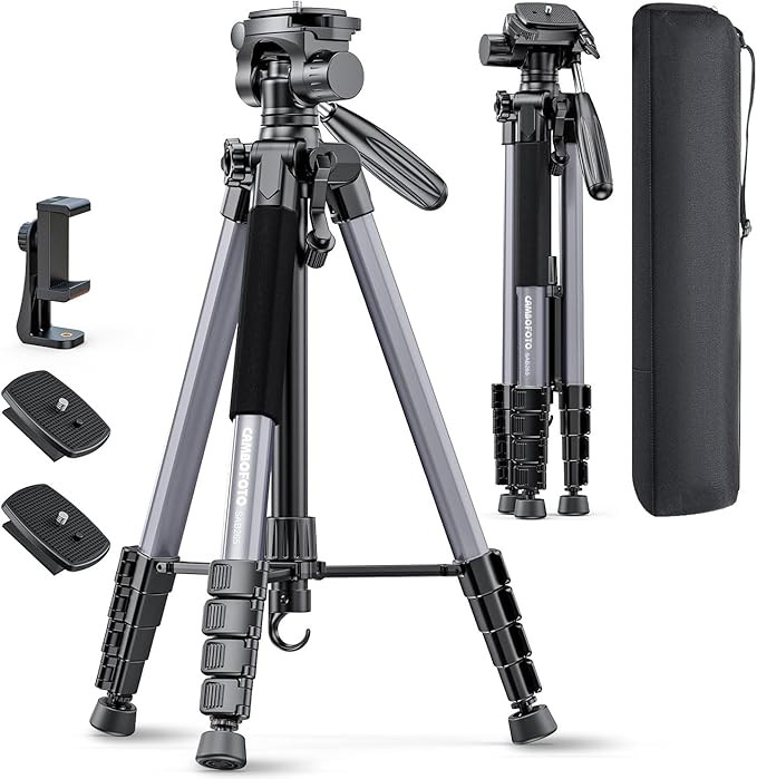 CAMBOFOTO 74"-Camera-Tripod, Professional Aluminum Tripod/Leg Stand Mirrorless Camera/DSLR/Cell P... | Amazon (US)