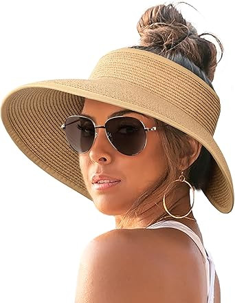 FURTALK Sun Visor Hats for Women Wide Brim Straw Roll-Up Ponytail Summer Beach Hat UV UPF Packabl... | Amazon (US)