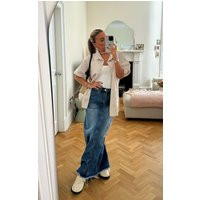 Mid Blue Wash Raw Hem Denim Maxi Skirt | PrettyLittleThing US