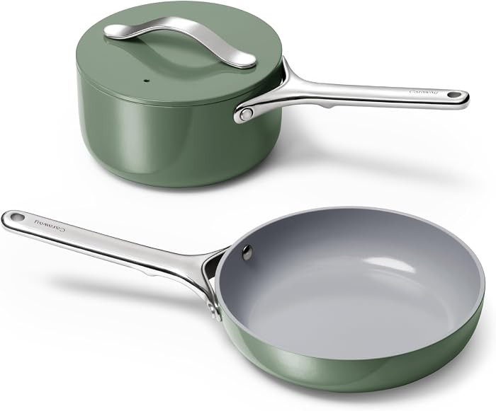 Caraway Mini Cookware Set - Non-Stick Ceramic Fry Pan (1.05 qt, 8") Sauce Pan (1.75 qt) & Storage... | Amazon (US)