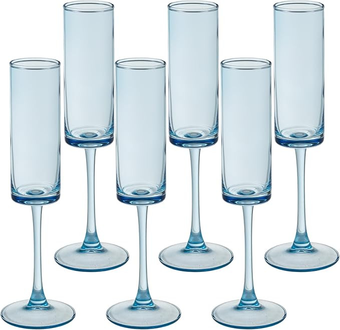 6 Pieces Blue Champagne Flutes 6 OZ Straight Sided Wine Glasses Champagne Long Stem Drinking Colo... | Amazon (US)