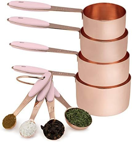 Cook with Color 8 Piece Copper Measuring Cups and Measuring Spoon Set Stainless Steel with Soft T... | Amazon (US)