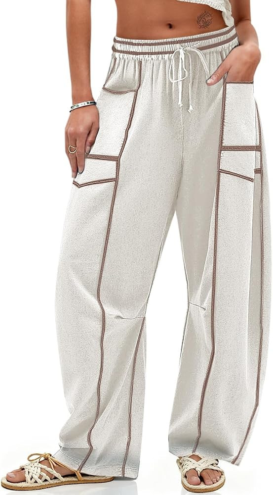 TARSE Womens Barrel Linen Pants High Waisted Harem Casual Loose Fit Wide Leg Baggy Drawstring Pan... | Amazon (US)