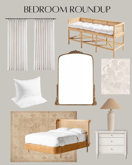 Pinch pleated drapes, Shore bench, gleaming primrose mirror, McGee and Co wallpaper, Beckham gel pillow, Arhaus nightstand, Anthro bed, McGee and Co table lamp, hand knotted rug 

#LTKstyletip #LTKFind #LTKhome