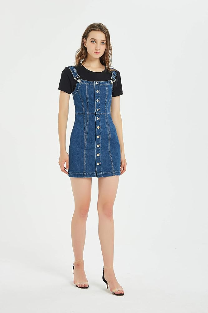 Tronjori Women's Button Front Classic Adjustable Strap Overall Denim Skirt Dress | Amazon (US)