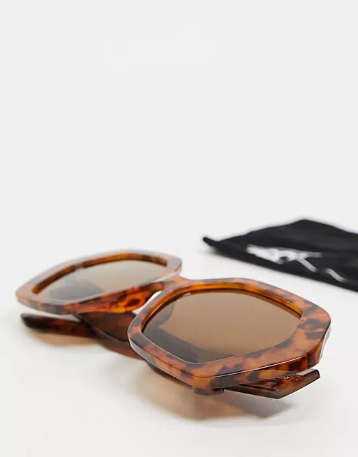 ASOS DESIGN recycled frame hexagon oversized 70s sunglasses in tort | ASOS (Global)