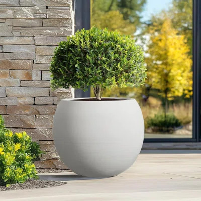 17.7'' Dia Large Round Planter With Drainage Hole, Sphere Planter Outdoor Indoor Plant Flower Pot With Rubber Plug For Garden Patio Balcony Home, Whit | Wayfair North America