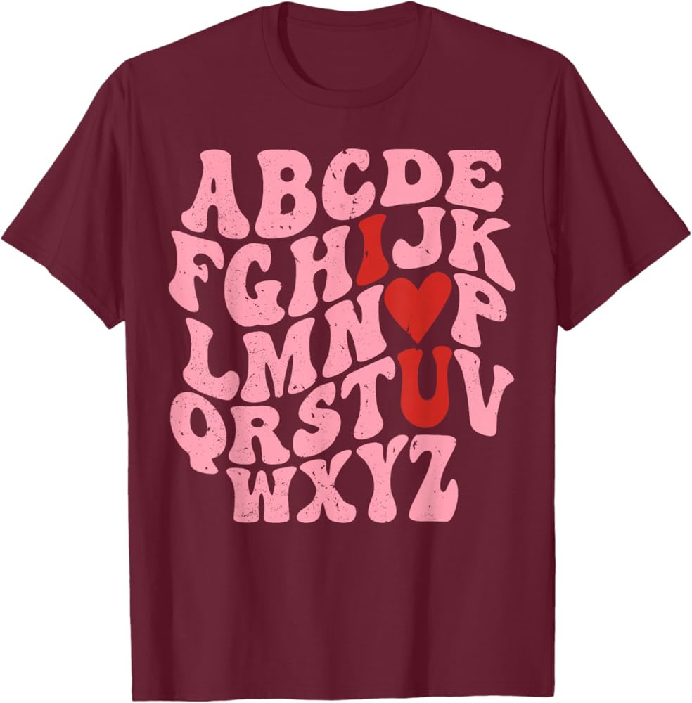 Alphabet I Love You Valentines Day Heart Teacher Kids T-Shirt | Amazon (US)