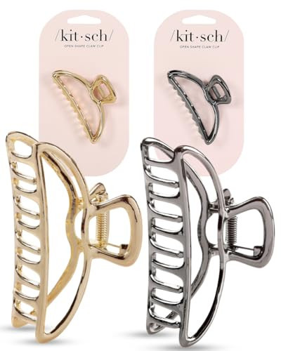 Kitsch Large Claw Clips for Thick & Thin Hair - 2pc Gold & Hematite Metal Hair Claws | Amazon (US)