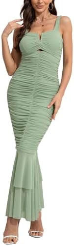 chouyatou Womens Strenchy Ruched Bodycon Cocktail Party Dress Maxi Mermaid Corset Dress Evening G... | Amazon (US)