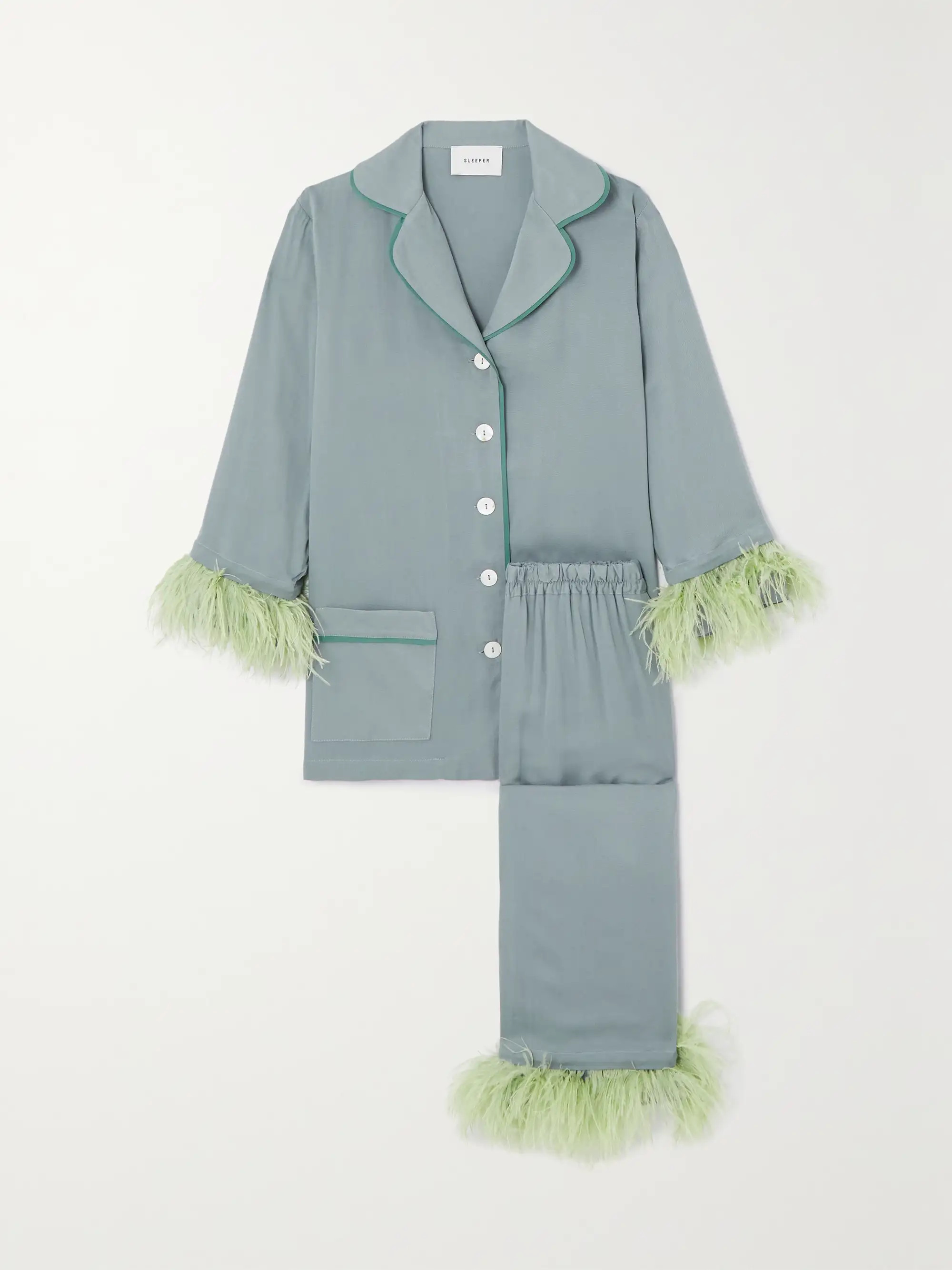 Party feather-trimmed twill pajama set | NET-A-PORTER (US)