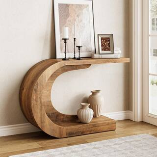 Turrella 43.3 in. Brown Half-Circle Wood Console Table Farmhouse C-Shaped Rustic Entryway Table for Living Room, Hallway | The Home Depot