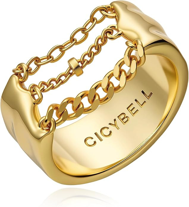 Cicy Bell Gold Rings for Women 18K Gold Plated Non Tarnish Chunky Wide Ring Chain Link Jewelry Gi... | Amazon (US)