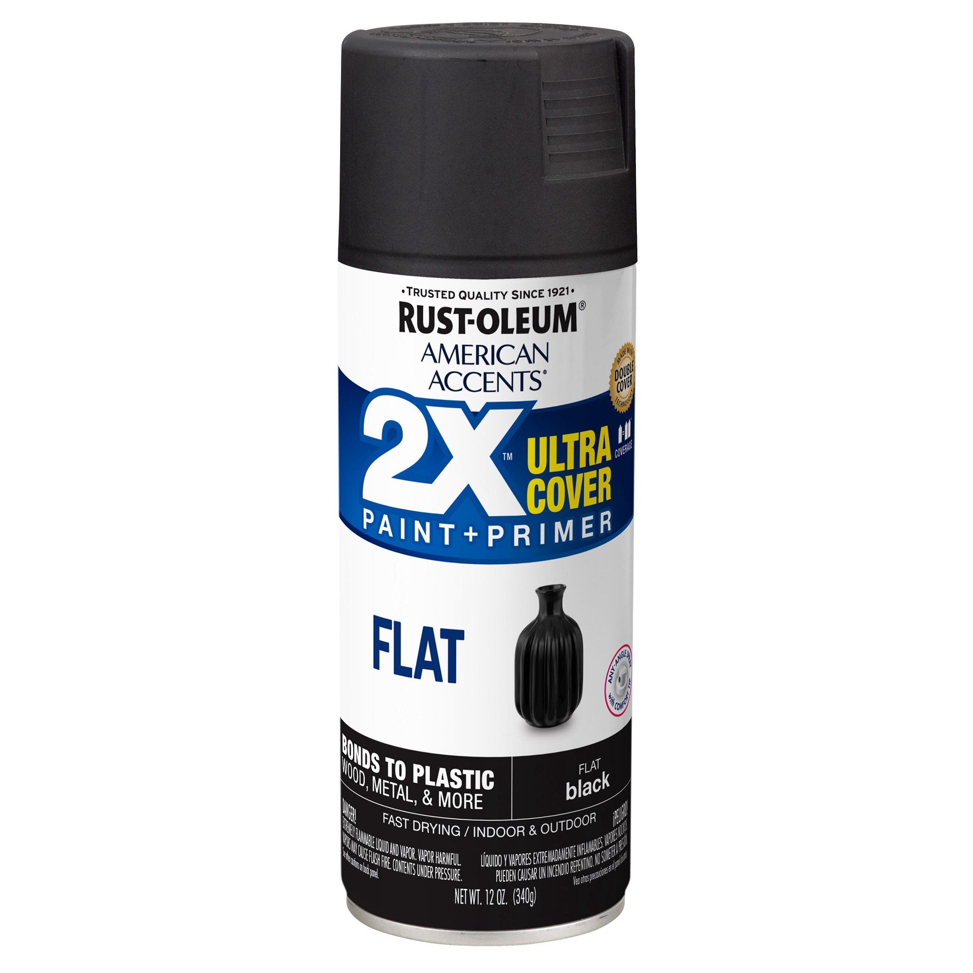 Black, Rust-Oleum American Accents 2X Ultra Cover Flat Spray Paint, 12 oz | Walmart (US)