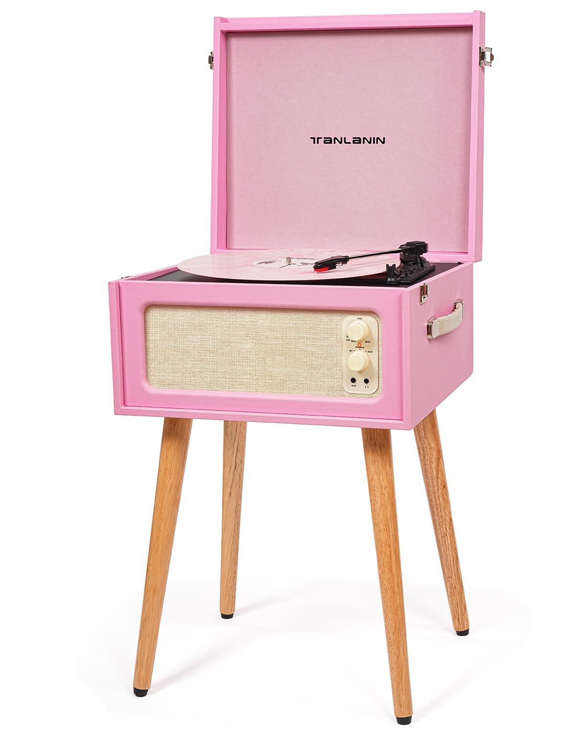 Vintage Standing Pink Vinyl Record Player with Detachable Legs, Built-in 4 Speakers, USB to PC En... | Amazon (US)