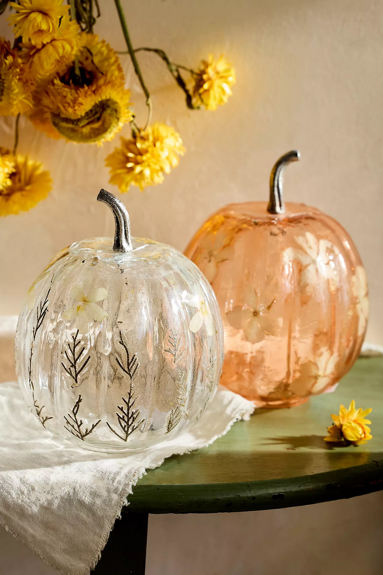 Pressed Floral Glass Pumpkin, Medium | Terrain
