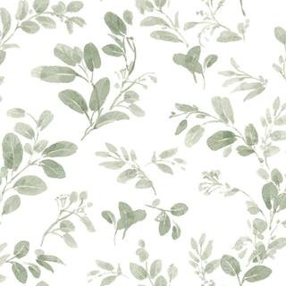 RoomMates 28.29 sq. ft. Dancing Leaves Peel and Stick Wallpaper, green/ white | The Home Depot