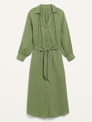 Long-Sleeve Waist-Defined Midi Dress for Women | Old Navy (US)