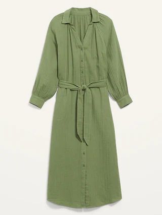 Long-Sleeve Waist-Defined Midi Dress for Women | Old Navy (US)