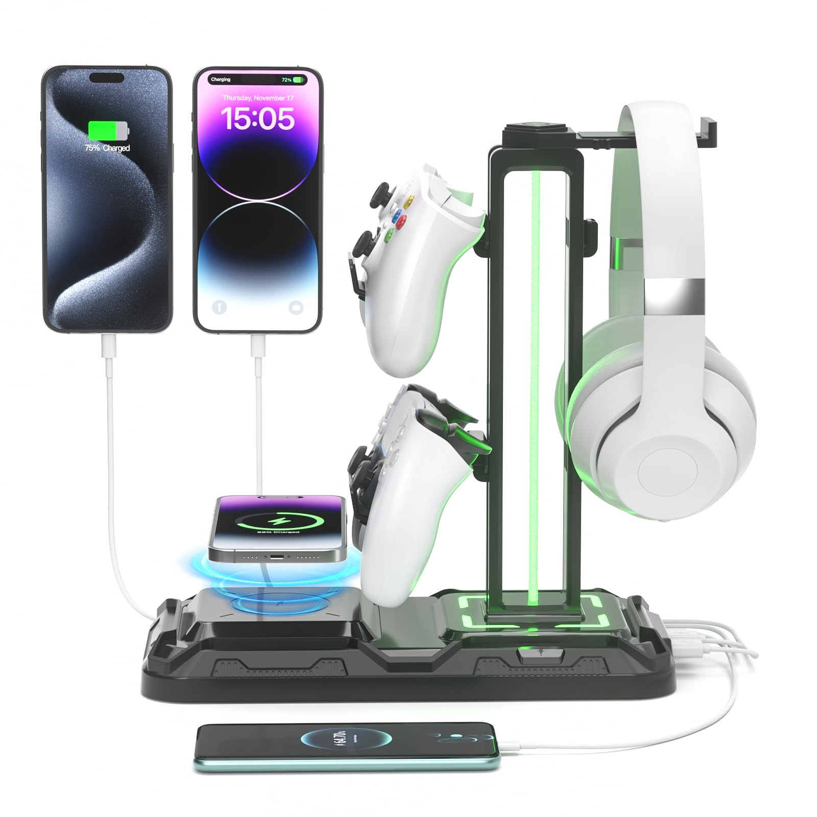 KDD Headphone & Controller Stand with Wireless Charging - Rotatable Headset Stand with 9 Light Mo... | Amazon (US)