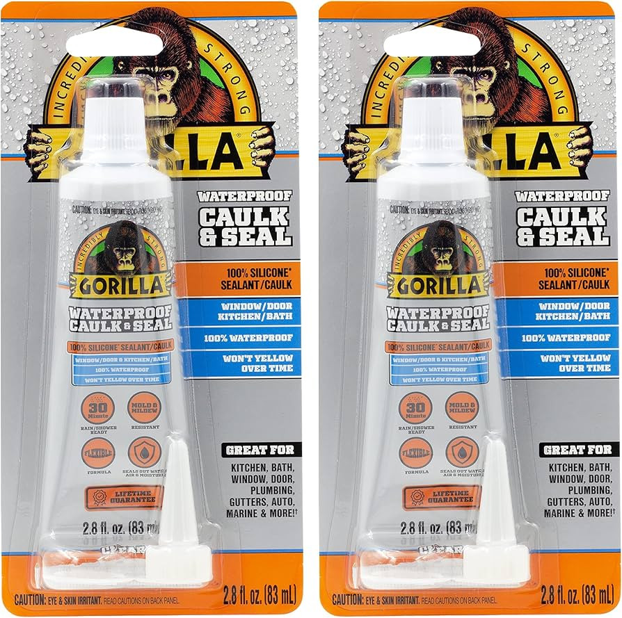 Gorilla 100% Silicone Caulk, Waterproof Sealant, 2.8oz Squeeze Tube (Pack of 2) – Clear -10 Yea... | Amazon (US)