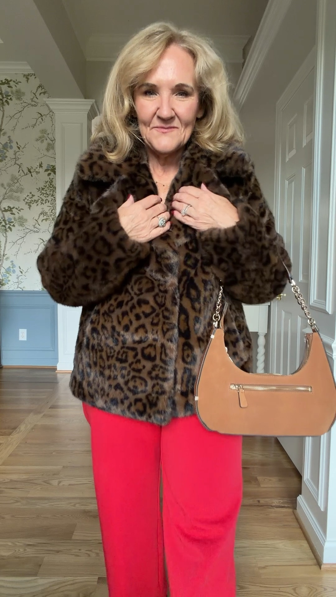 Beautiful leopard print photo for. This is for the colder weather, but it’ll be gone from the rack by then. You’ll wear it with jeans with velvet with dresses. It’s a good one.

Colette knit red pants size 29 petite
Brown suede booties I size up a half
My favorite bras are Bogo this weekend

#LTKOver40 #LTKSeasonal #LTKFindsUnder100