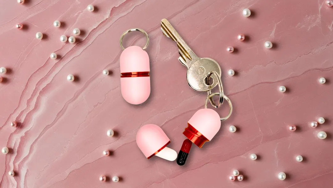 Compact Pill Case Keychain – Pink & Copper Gold Deluxe Pill Box for Travel and Daily Use, Cute ... | Etsy (US)