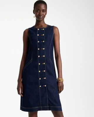 Women's Denim Knee Length Dress in Deep Dark Indigo | Chico's | Chico's