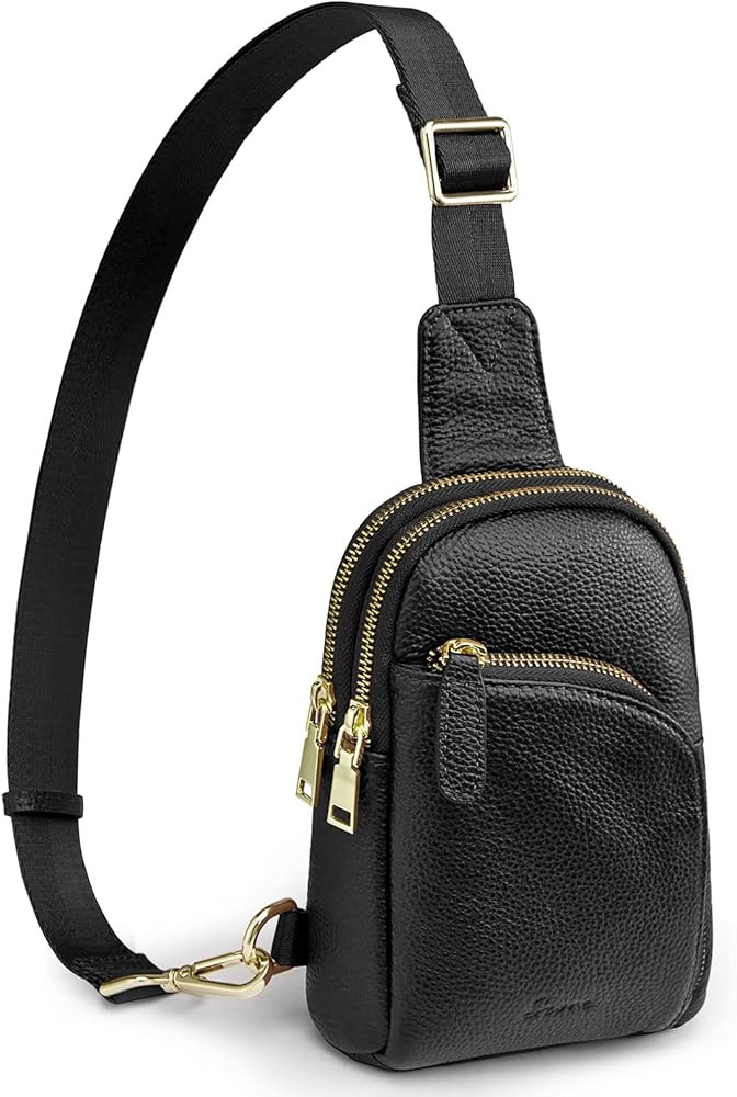 S-ZONE Genuine Leather RFID Blocking Small Sling Bag for Women Chest Crossbody Fashionable Fanny Pac | Amazon (US)