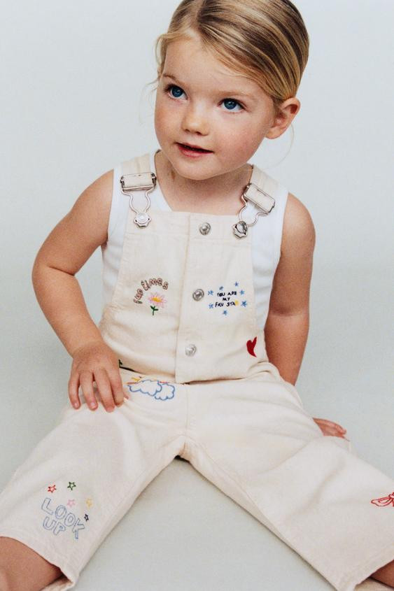 EMBROIDERED LONG TWILL OVERALLS | Zara US