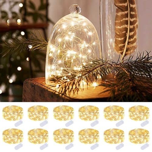 12 Pack 84FT 240LED Twinkle Lights Battery Operated, DIY Waterproof Mini Christmas Fairy Lights, Silver Wire Firefly Starry Bottle Lights for Jars Centerpieces Christmas Decorations (Warm White) | Amazon (US)